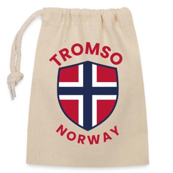 Tromsø-Schild: Norwegische Flagge - Verschließbarer Geschenkbeutel aus Baumwolle (14x20cm) - Natur - Vorne