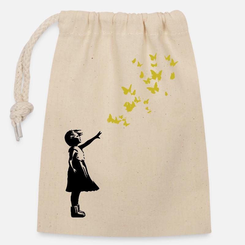 Papillons dans le style Banksy - Sac cadeau en coton avec cordon (14 x 20 cm) - nature