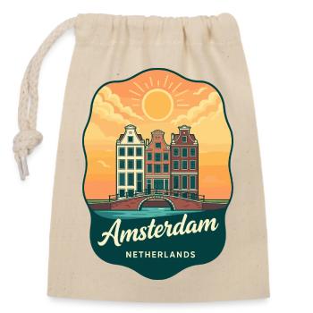 Amsterdamer Kanal Retro Niederlande Sonnenuntergangsreisen - Verschließbarer Geschenkbeutel aus Baumwolle (14x20cm) - Natur - Vorne