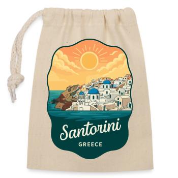 Insigne rétro Sunset des Dômes Bleus de Santorin - Sac cadeau en coton avec cordon (14 x 20 cm) - nature - Devant