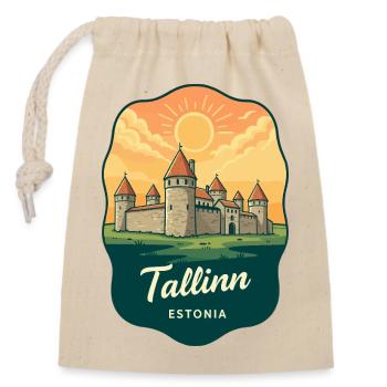 Tallinn Medieval City Vintage-Abzeichen - Verschließbarer Geschenkbeutel aus Baumwolle (14x20cm) - Natur - Vorne