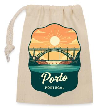 Insigne de voyage rétro du pont Luis de Porto Dom - Sac cadeau en coton avec cordon (14 x 20 cm) - nature - Devant
