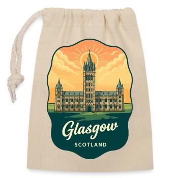 Badge de voyage Retro Sunset de Glasgow, Écosse - Sac cadeau en coton avec cordon (14 x 20 cm) - nature - Devant