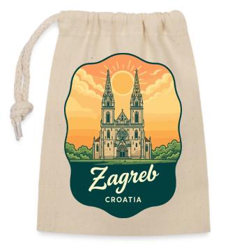 Zagreber Kathedral Vintage Sunset Reiseabzeichen - Verschließbarer Geschenkbeutel aus Baumwolle (14x20cm) - Natur - Vorne