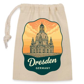 Badge de voyage vintage Frauenkirche de Dresde - Sac cadeau en coton avec cordon (14 x 20 cm) - nature - Devant