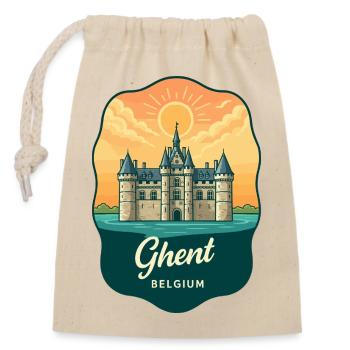 Retro-Sonnenuntergangsabzeichen des Schlosses Gravensteen Gent - Verschließbarer Geschenkbeutel aus Baumwolle (14x20cm) - Natur - Vorne