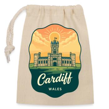 Cardiff Wales Retro Sunset Reiseabzeichen - Verschließbarer Geschenkbeutel aus Baumwolle (14x20cm) - Natur - Vorne