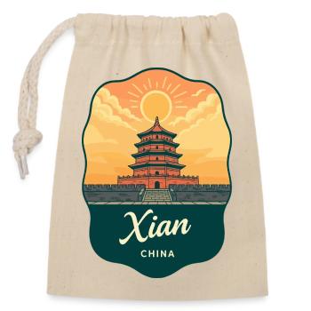 Xian Wild Goose Pagoda Vintage Travel Badge - Closable cotton gift bag (14x20cm) - nature - Front