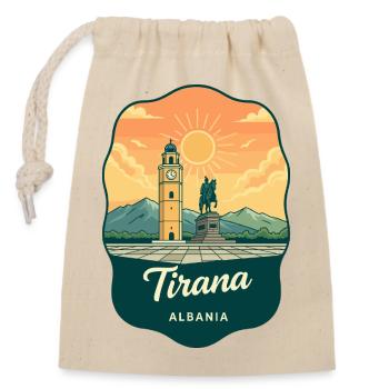 Tirana Skanderbeg Quadratisches Vintage-Reiseabzeichen - Verschließbarer Geschenkbeutel aus Baumwolle (14x20cm) - Natur - Vorne