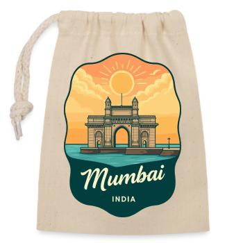 Mumbai Gateway of India Retro Sunset Abzeichen - Verschließbarer Geschenkbeutel aus Baumwolle (14x20cm) - Natur - Vorne