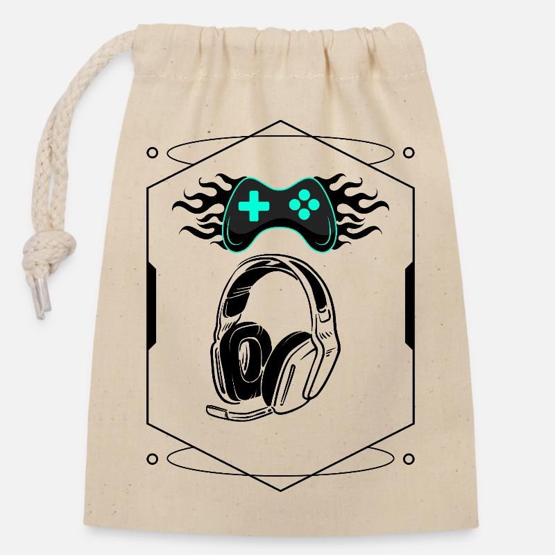 Futuristischer flammender Controller und Gaming-Headset - Verschließbarer Geschenkbeutel aus Baumwolle (14x20cm) - Natur