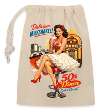 Retro 50s Diner Pin-Up: Rockabella & MilchshakeRet - Verschließbarer Geschenkbeutel aus Baumwolle (14x20cm) - Natur - Vorne