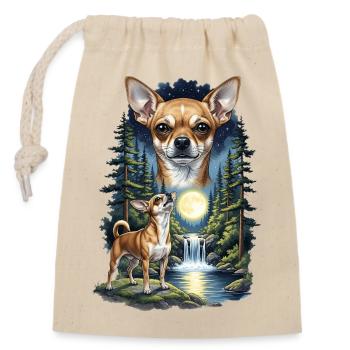 Moonlit Chihuahua in Forest Night - Closable cotton gift bag (14x20cm) - nature - Front