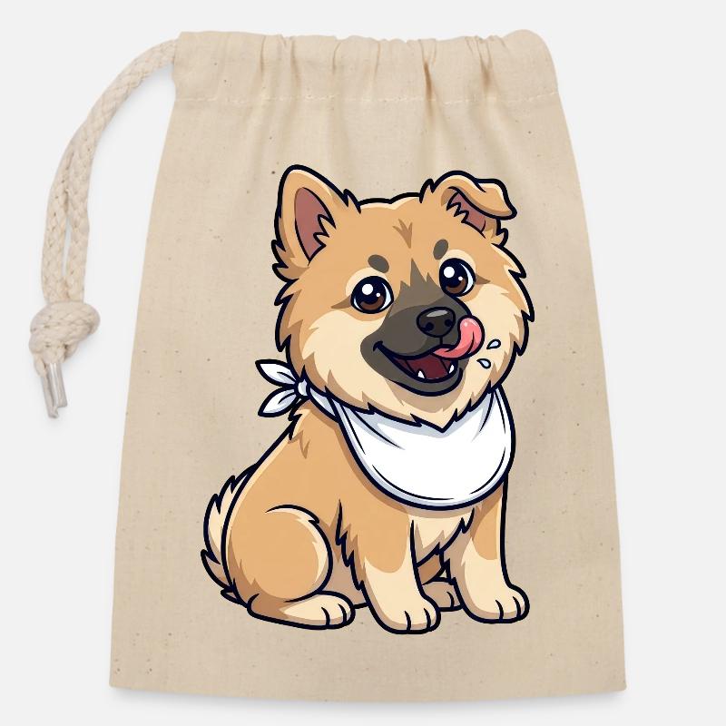 Eurasier | Welpe NomNom | Kawaii - Verschließbarer Geschenkbeutel aus Baumwolle (14x20cm) - Natur