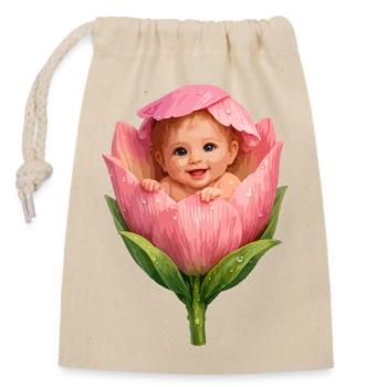 Baby in Pink Peony Bloom - Closable cotton gift bag (14x20cm) - nature - Front