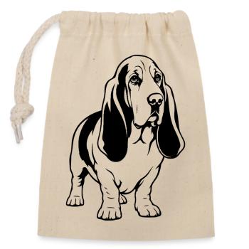 Basset-Hound_Hund_stehend_schwarz - Verschließbarer Geschenkbeutel aus Baumwolle (14x20cm) - Natur - Vorne