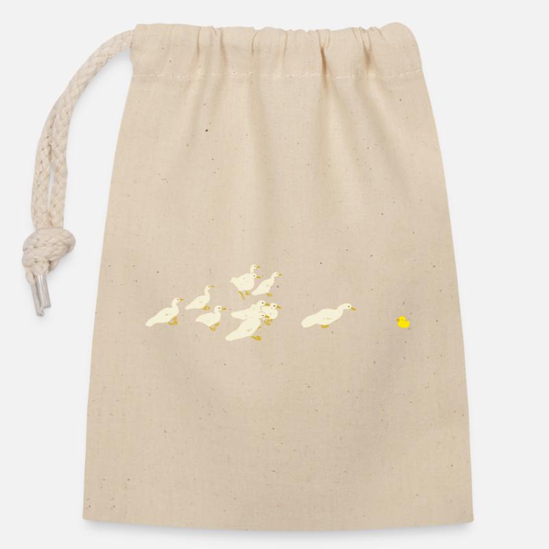 Ducks and rubber ducks - Closable cotton gift bag (14x20cm) - nature