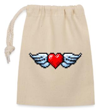 Retro Pixel Art Winged Heart - Verschließbarer Geschenkbeutel aus Baumwolle (14x20cm) - Natur - Vorne