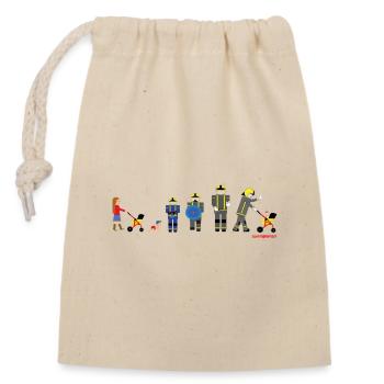 Vom Kinderwagen zum Feuerwehrmann - Verschließbarer Geschenkbeutel aus Baumwolle (14x20cm) - Natur - Vorne