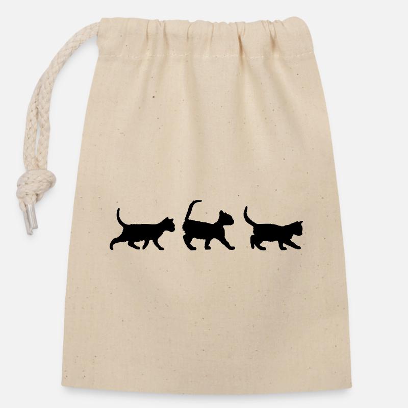 Logo trio de chats - Sac cadeau en coton avec cordon (14 x 20 cm) - nature