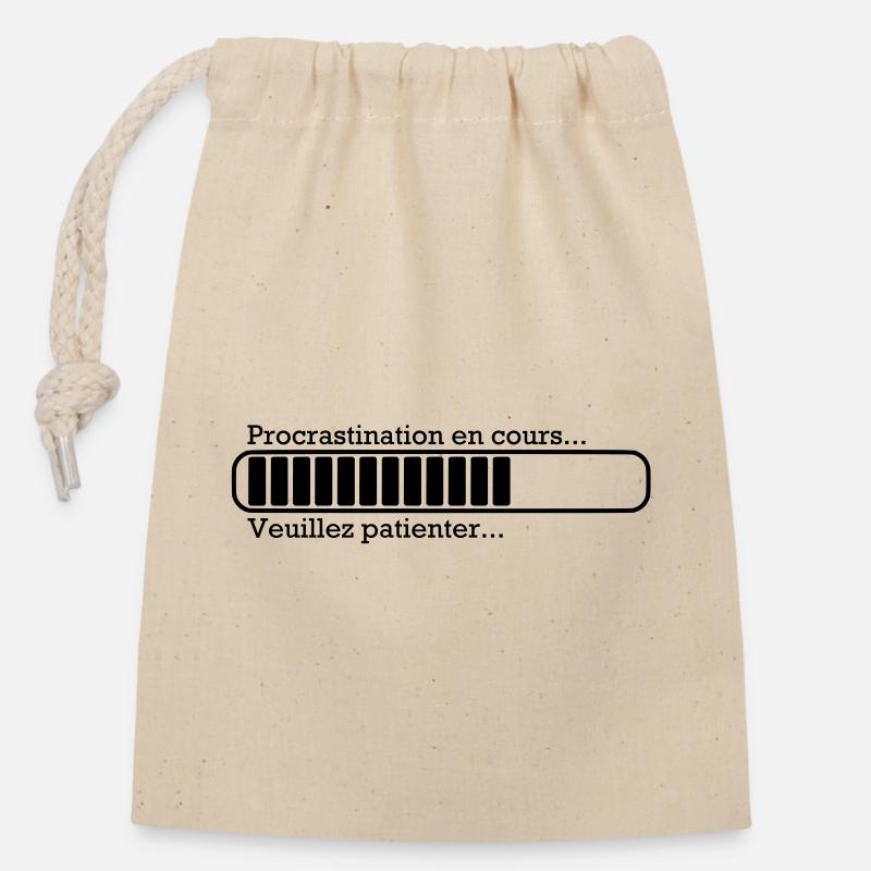 Procrastination en cours... - Sac cadeau en coton avec cordon (14 x 20 cm) - nature