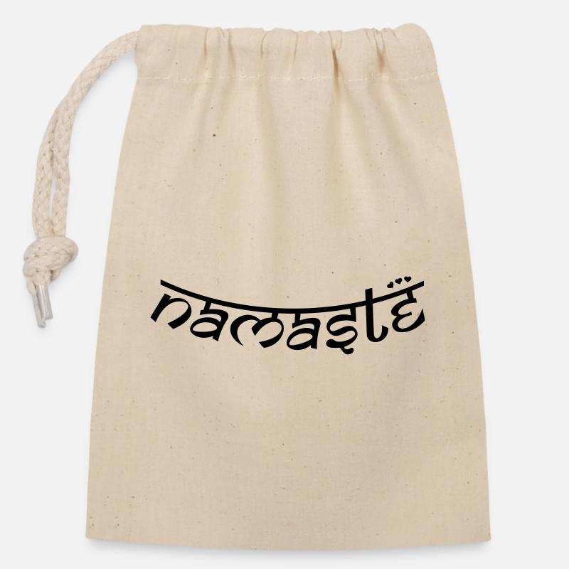 OM NAMASTE BOW - Verschließbarer Geschenkbeutel aus Baumwolle (14x20cm) - Natur