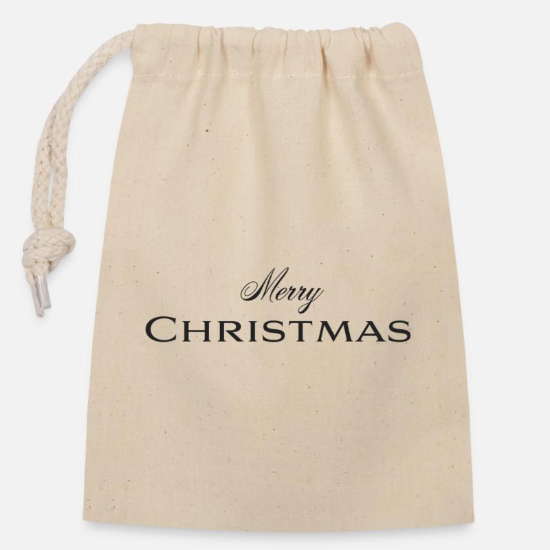 Merry Christmas Elegant Typography - Closable cotton gift bag (14x20cm) - nature