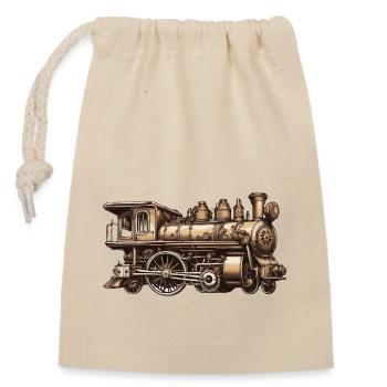 Zug / Lokomotive / Dampflok / Eisenbahn / Lock - Verschließbarer Geschenkbeutel aus Baumwolle (14x20cm) - Natur - Vorne