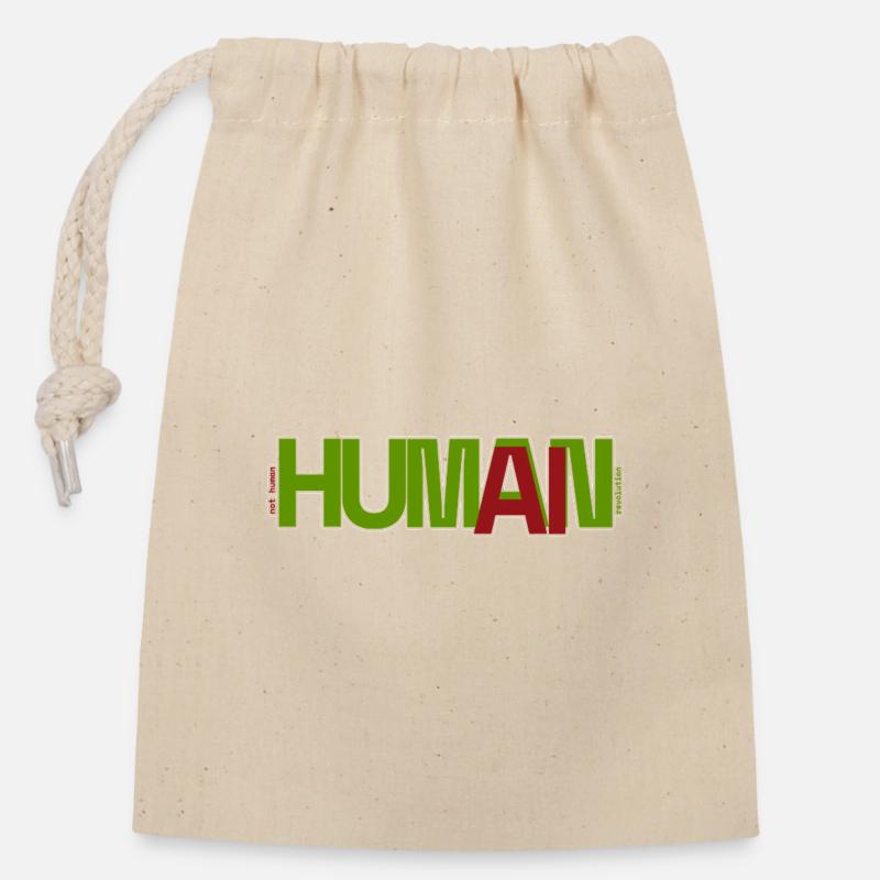 Human - Closable cotton gift bag (14x20cm) - nature