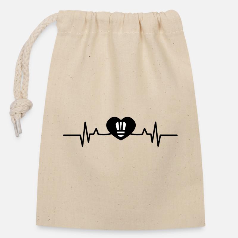 Badminton Herzschlag - Verschließbarer Geschenkbeutel aus Baumwolle (14x20cm) - Natur