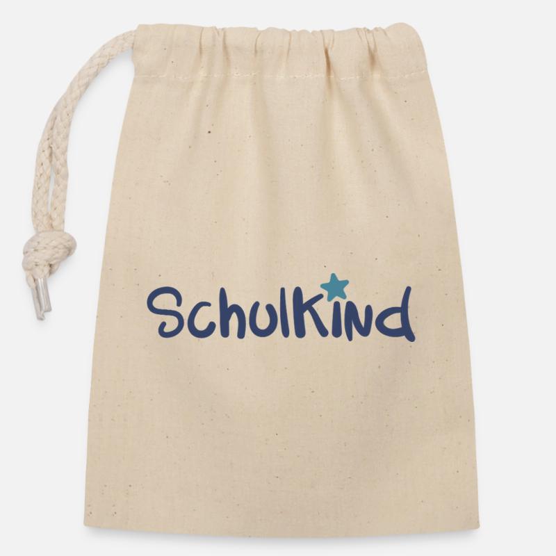 SCHULKIND Schulanfang Schulstart Schulanfänger - Verschließbarer Geschenkbeutel aus Baumwolle (14x20cm) - Natur