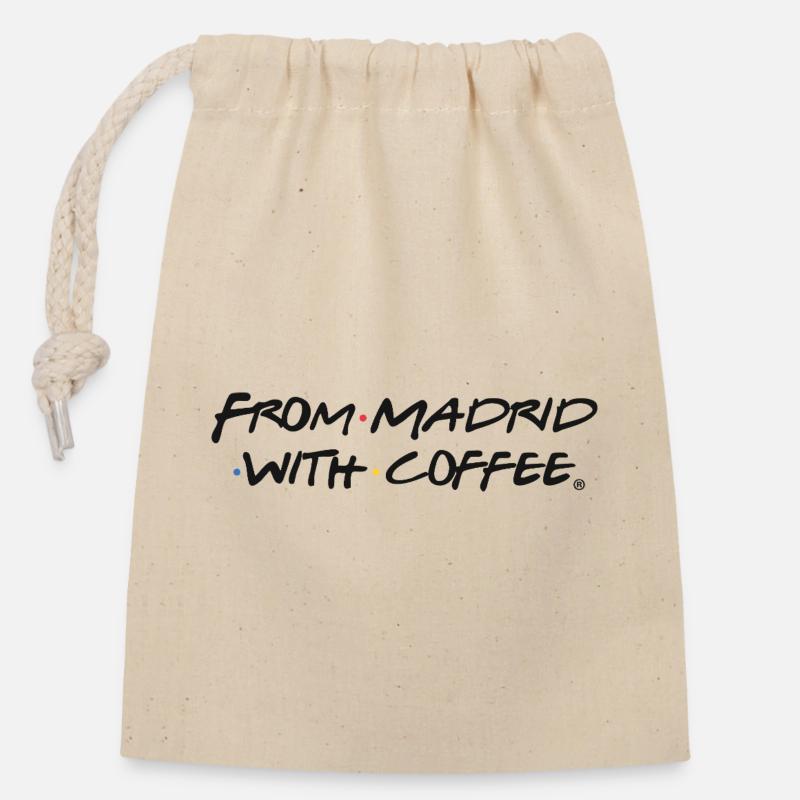 L’AMOUR DU CAFÉ À MADRID - Sac cadeau en coton avec cordon (14 x 20 cm) - nature