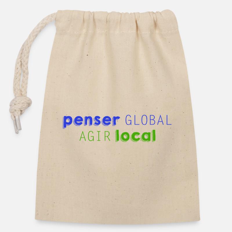 Think GLOBAL, Act LOCAL - Closable cotton gift bag (14x20cm) - nature