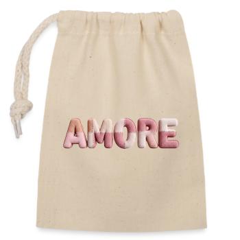 Patchwork de design de police romantique Amore - Sac cadeau en coton avec cordon (14 x 20 cm) - nature - Devant