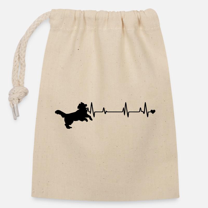Chien - Sac cadeau en coton avec cordon (14 x 20 cm) - nature