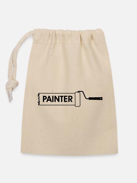 Farbroller transparent mit Text 'PAINTER' - Verschließbarer Geschenkbeutel aus Baumwolle (14x20cm) - Natur