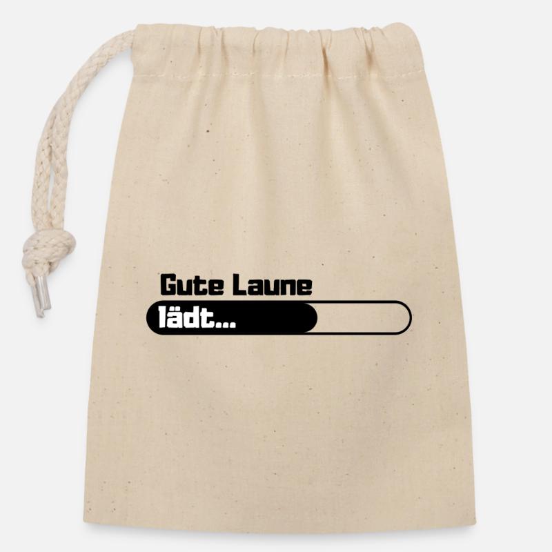 Gute Laune lädt - Verschließbarer Geschenkbeutel aus Baumwolle (14x20cm) - Natur