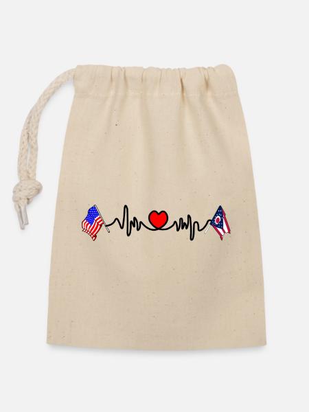 Cardio-Herz mit USA-Flagge und Ohio-Flagge - Verschließbarer Geschenkbeutel aus Baumwolle (14x20cm) - Natur