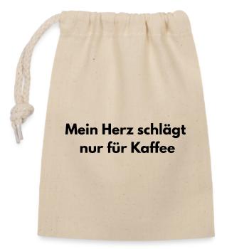 Spruch - Mein Herz schlägt nur für Kaffee - Verschließbarer Geschenkbeutel aus Baumwolle (14x20cm) - Natur - Vorne
