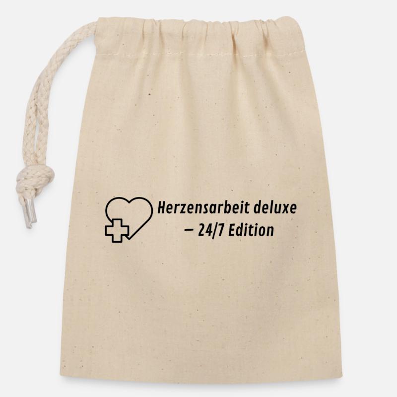 Herzensarbeit deluxe - 24/7 Edition - Verschließbarer Geschenkbeutel aus Baumwolle (14x20cm) - Natur