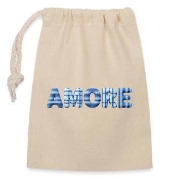 Amore Eisblau Schriftzug Patchwork Trend - Verschließbarer Geschenkbeutel aus Baumwolle (14x20cm) - Natur - Vorne