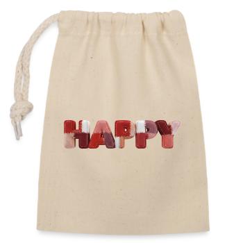 Happy Patchwork Design Stoffflicken Look - Verschließbarer Geschenkbeutel aus Baumwolle (14x20cm) - Natur - Vorne
