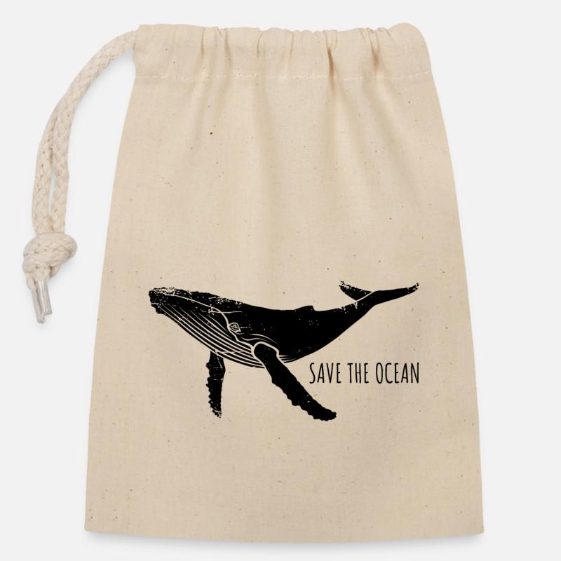 Save the ocean - Wal - Buckelwal - Geschenk - Verschließbarer Geschenkbeutel aus Baumwolle (14x20cm) - Natur