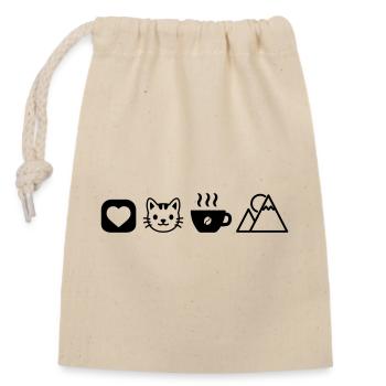 Icônes de loisir simples Chats Montagnes de café Amour - Sac cadeau en coton avec cordon (14 x 20 cm) - nature - Devant