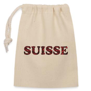 SCHWEIZ. HUMOR. LAND - Verschließbarer Geschenkbeutel aus Baumwolle (14x20cm) - Natur - Vorne
