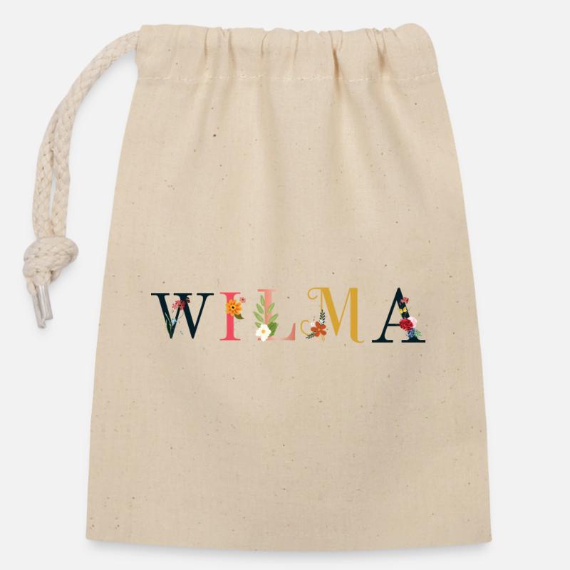 WILMA name decorated with flowers - Closable cotton gift bag (14x20cm) - nature