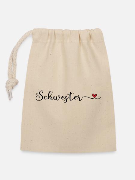 Schwesterherz - Verschließbarer Geschenkbeutel aus Baumwolle (14x20cm) - Natur