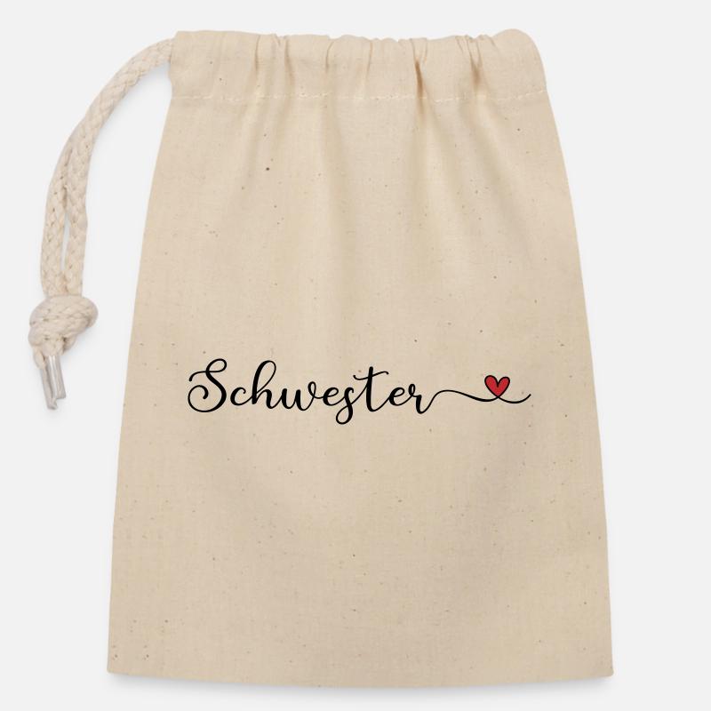 Schwesterherz - Verschließbarer Geschenkbeutel aus Baumwolle (14x20cm) - Natur
