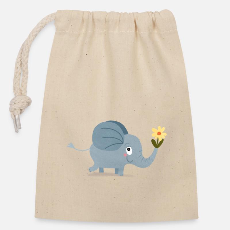 Cute elephant - Closable cotton gift bag (14x20cm) - nature