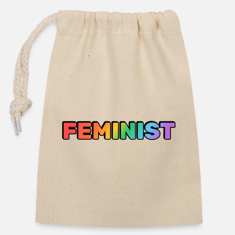 FEMINIST rainbow - Closable cotton gift bag (14x20cm) - nature